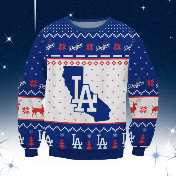 LA Dodgers State Shape Ugly Christmas Sweater