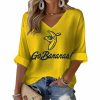 Let's Go Bananas Print Waffle V-Neck T-shirt