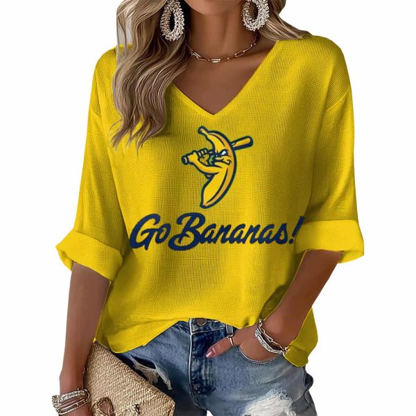 Let's Go Bananas Print Waffle V-Neck T-shirt