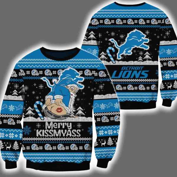 Lions Merry Kissmyass Santa Claus Ugly Christmas Sweater