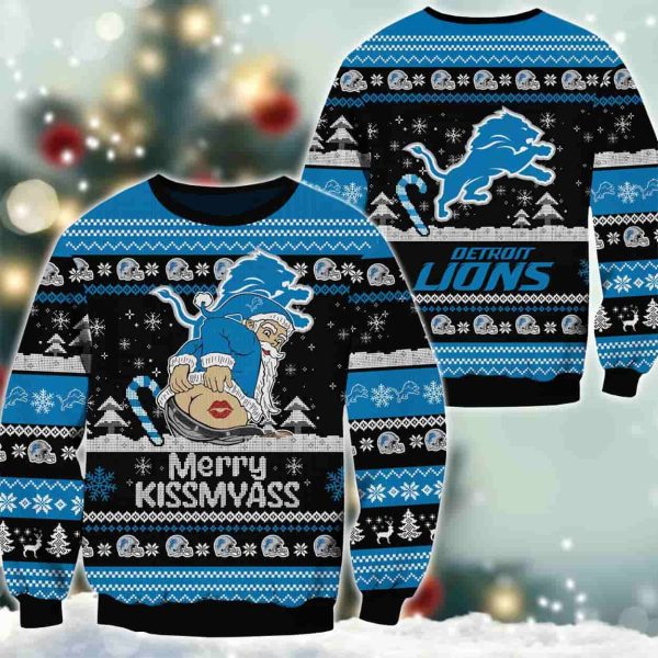 Lions Merry Kissmyass Santa Claus Ugly Christmas Sweater 2