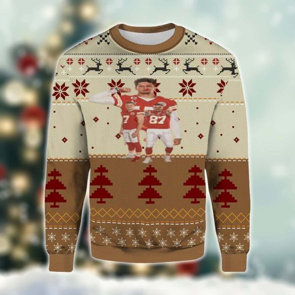 Mahomes Travis Kelce Harrison Butker Chiefs Ugly Christmas Sweater 2