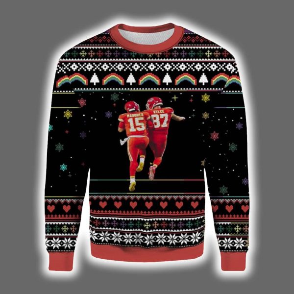 Mahomes and Kelce Chiefs Ugly Christmas Sweater