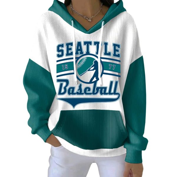 Mariners Baseball 1977 Print Ribbed Pit Striped Hoodie