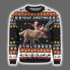 Meowy Christmas Cat Riding Dinosaur Ugly Sweater 2