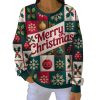 Merry Christmas Casual Print Long Sleeve Pit Striped Sweatshirt