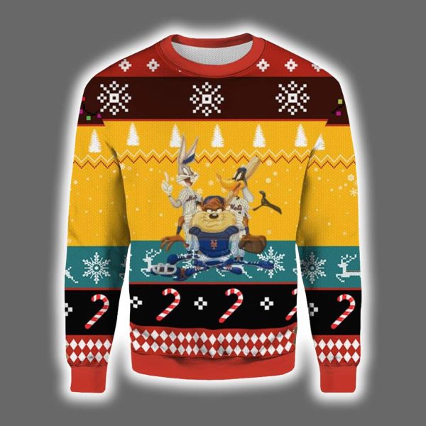 Mets Bugs Bunny Daffy Duck and Taz Ugly Christmas Sweater