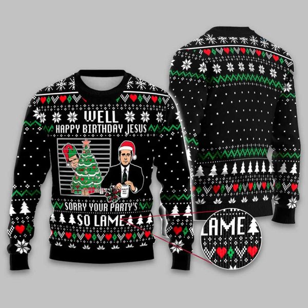 Michael Scott The Office Well Happy Birthday Jesus Ugly Christmas Sweater