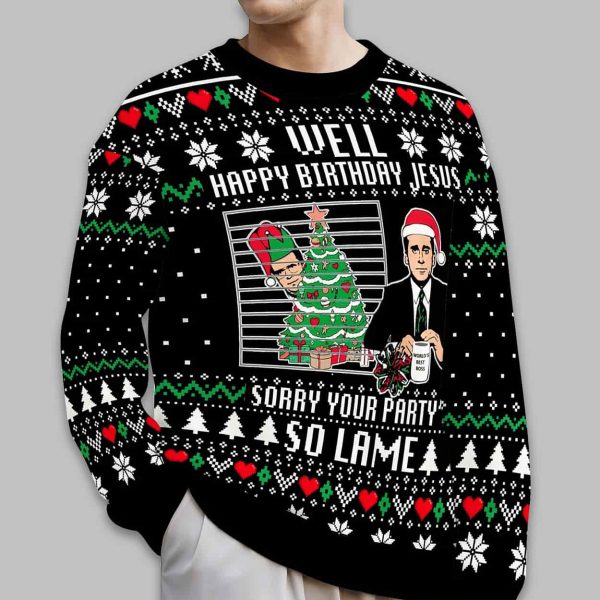 Michael Scott The Office Well Happy Birthday Jesus Ugly Christmas Sweater