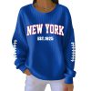 New York Football Est 1925 Print Ribbed Pit Striped Sweatshirt