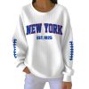 New York Football Est 1925 Print Ribbed Pit Striped Sweatshirt 2