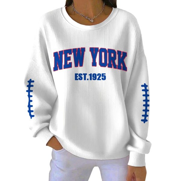 New York Football Est 1925 Print Ribbed Pit Striped Sweatshirt 2