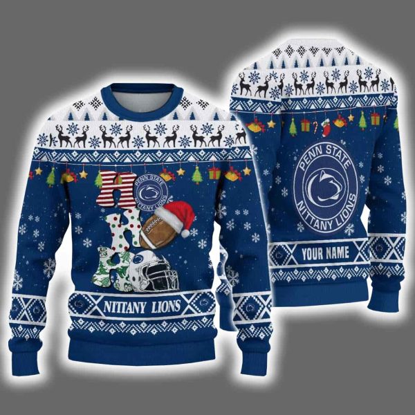 Nittany Lions Football HO HO HO Ugly Christmas Sweater