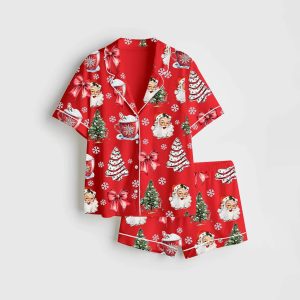 Retro Coquette Christmas Satin Pajama Set