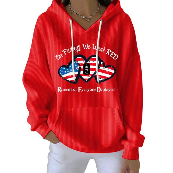 On Fridays We Wear RED Print Casual Pit Striped Hoodie
