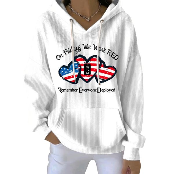 On Fridays We Wear RED Print Casual Pit Striped Hoodie 2