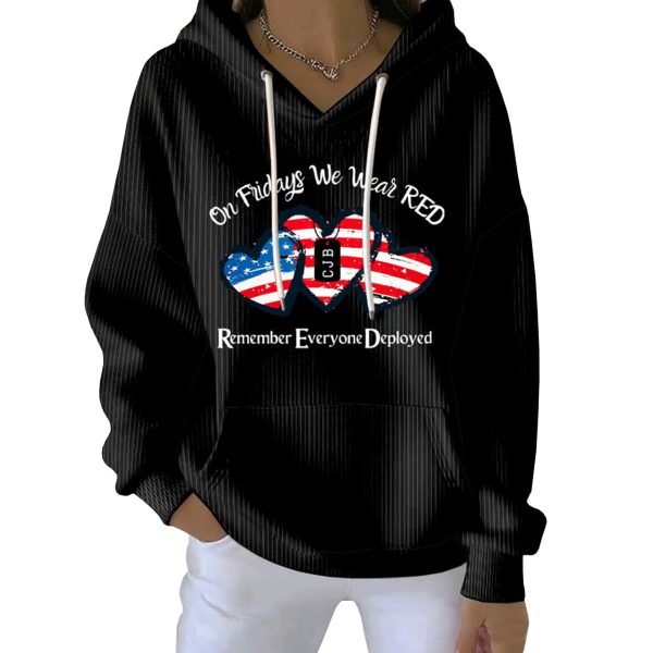 On Fridays We Wear RED Print Casual Pit Striped Hoodie 3