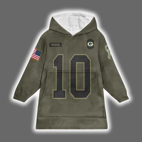 Packers Jordan Love 10 Salute to Service Blanket Hoodie 2