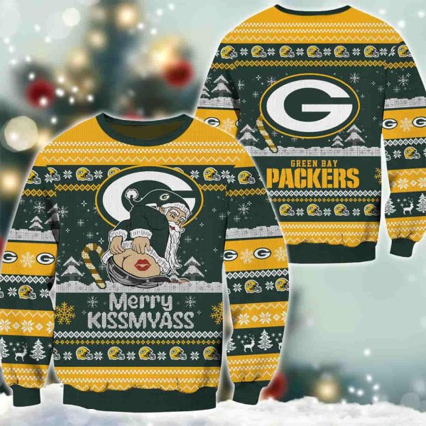 Packers Merry Kissmyass Santa Claus Ugly Christmas Sweater 2