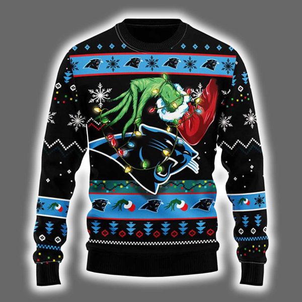 Panthers Grnch Hand Ugly Christmas Sweater 2