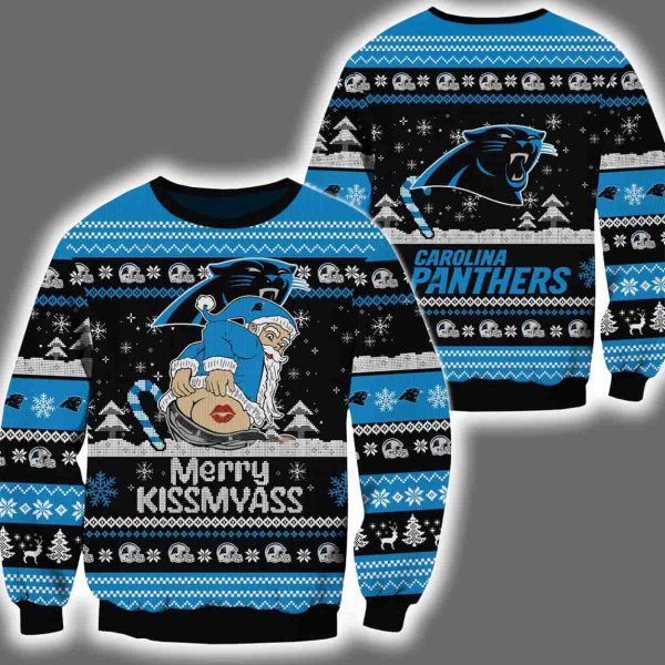 Panthers Merry Kissmyass Santa Claus Ugly Christmas Sweater
