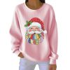 Patchwork Santa Casual Print Christmas Pit Striped Sweatshirt