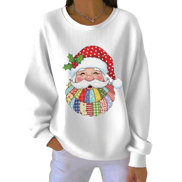Patchwork Santa Casual Print Christmas Pit Striped Sweatshirt 2