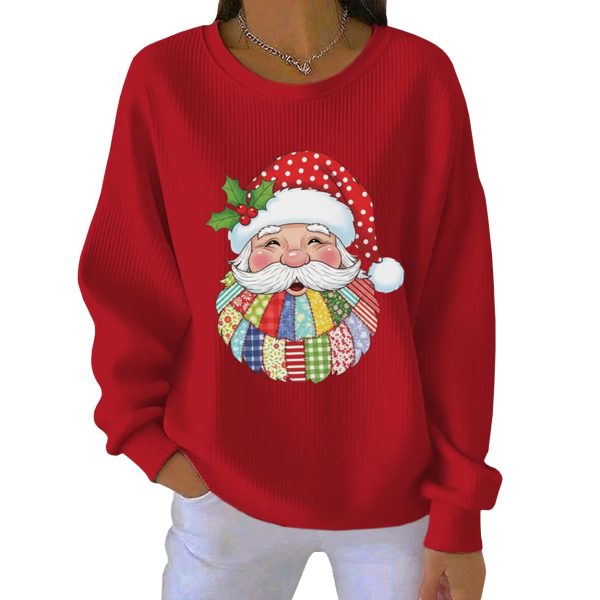 Patchwork Santa Casual Print Christmas Pit Striped Sweatshirt 3