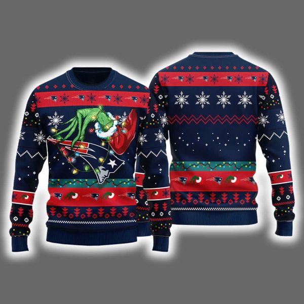 Patriots Grnch Hand Ugly Christmas Sweater