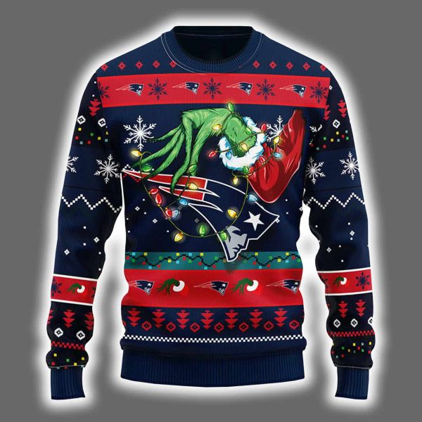 Patriots Grnch Hand Ugly Christmas Sweater 2