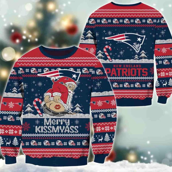 Patriots Merry Kissmyass Santa Claus Ugly Christmas Sweater 2