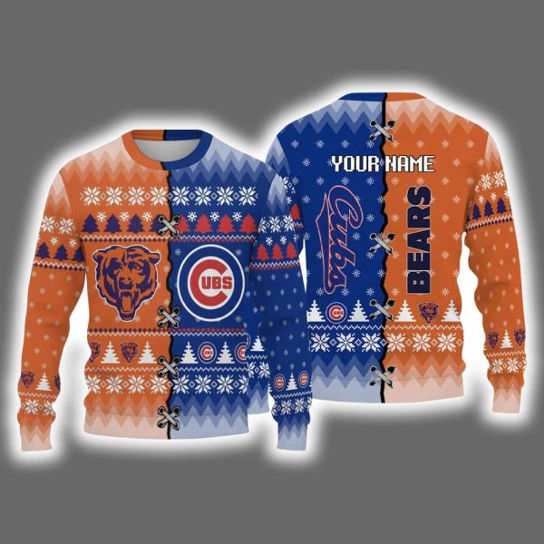 Personalized Bears x Cubs Ugly Christmas Sweater