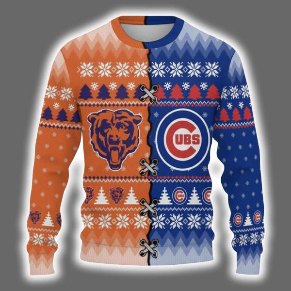 Personalized Bears x Cubs Ugly Christmas Sweater 2