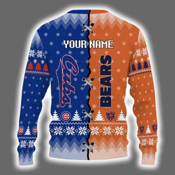 Personalized Bears x Cubs Ugly Christmas Sweater 3