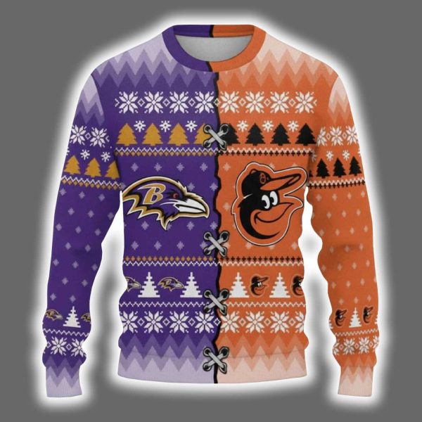 Personalized Orioles x Ravens Ugly Christmas Sweater 2