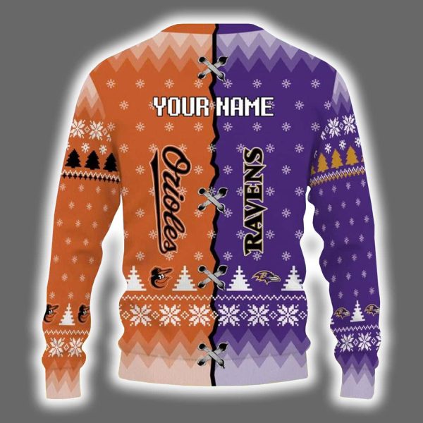Personalized Orioles x Ravens Ugly Christmas Sweater 3