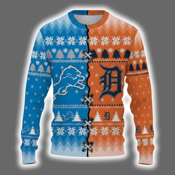 Personalized Tigers x Lions Ugly Christmas Sweater 2