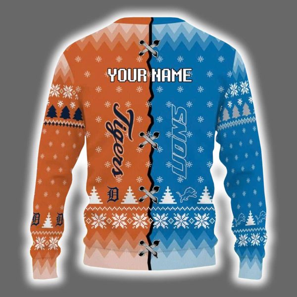 Personalized Tigers x Lions Ugly Christmas Sweater 3
