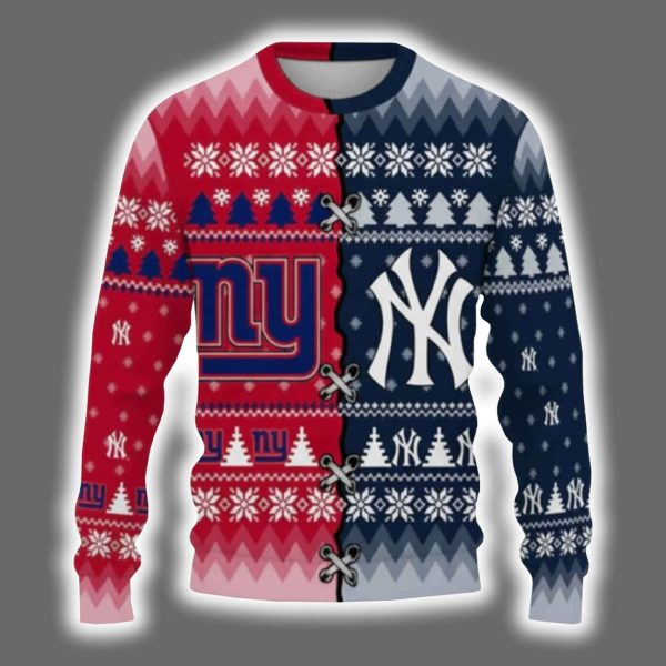 Personalized Yankees x Giants Ugly Christmas Sweater 2