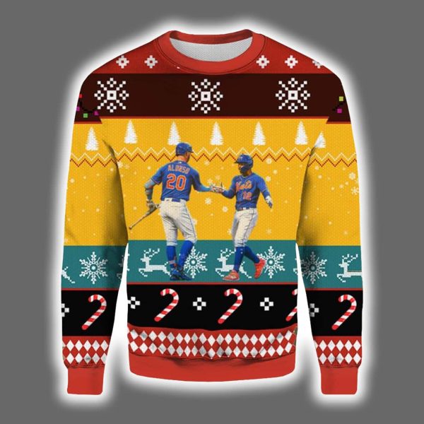 Pete Alonso and Francisco Lindor Mets Ugly Christmas Sweater