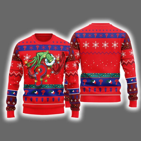 Phillies Grnch Hand Ugly Christmas Sweater