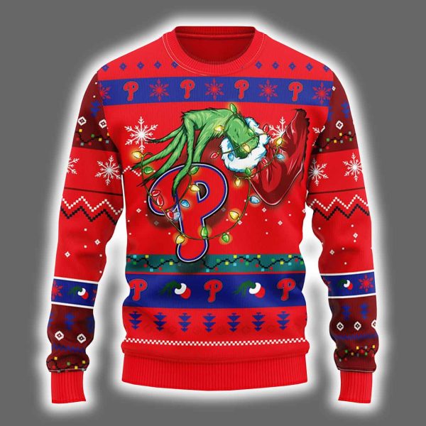 Phillies Grnch Hand Ugly Christmas Sweater 2