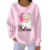 Pink Santa Believe Casual Christmas Printed Pit Striped Sweatshirt