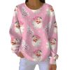 Pink Santa Claus Christmas Tree Print Casual Pit Striped Hoodie