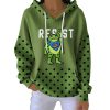 Portland Frog Resist Print Ribbed Pit Striped Hoodie