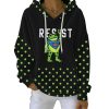 Portland Frog Resist Print Ribbed Pit Striped Hoodie