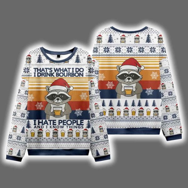Raccoon Drinking Beer Ugly Christmas Sweater