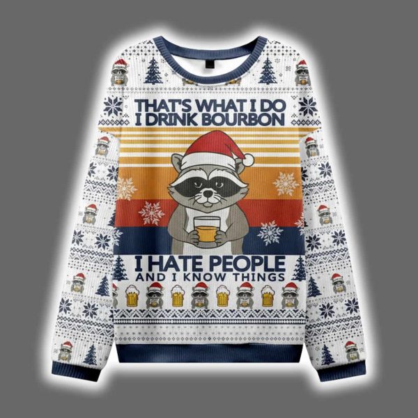 Raccoon Drinking Beer Ugly Christmas Sweater 2