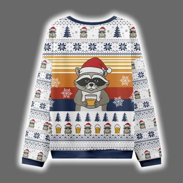 Raccoon Drinking Beer Ugly Christmas Sweater 3