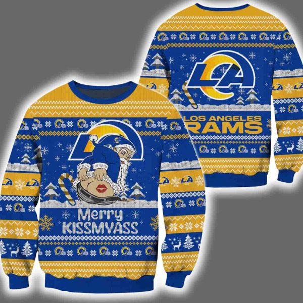 Rams Merry Kissmyass Santa Claus Ugly Christmas Sweater